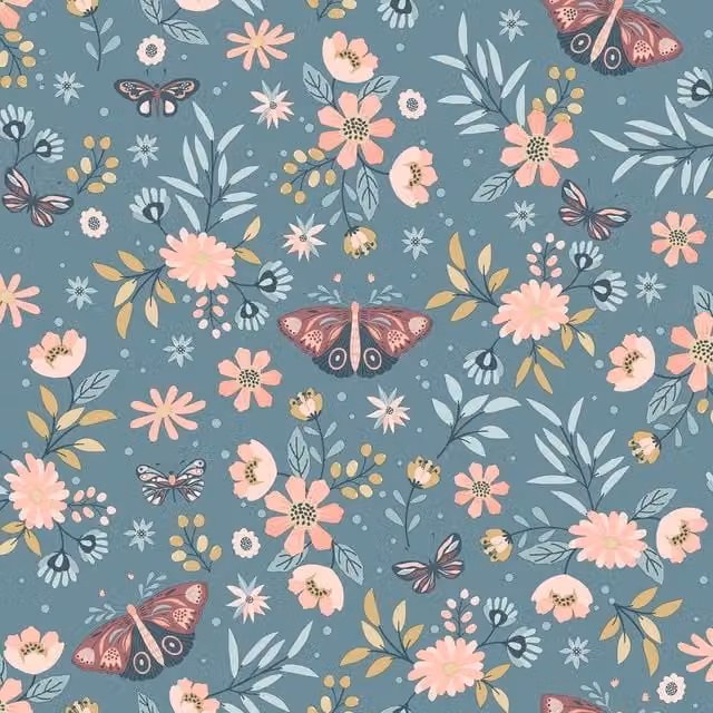Muriva My Kingdom Sweet Meadow Textured Non-Woven Wallpaper in Petrol Teal with Floral and Botanical Animal Patterns