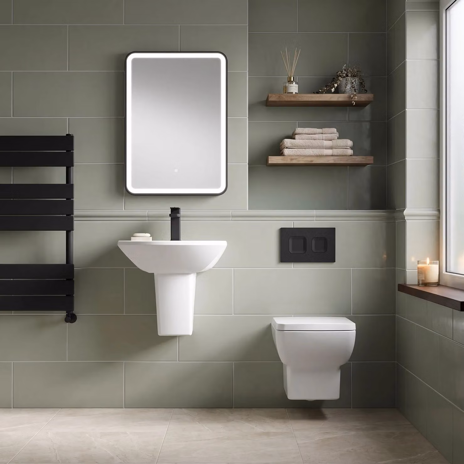 Balterley Square Ceramic 1 Tap Hole Basin with Semi Pedestal in White W: 50 cm, D: 37.5 cm, H: 45 cm – 2