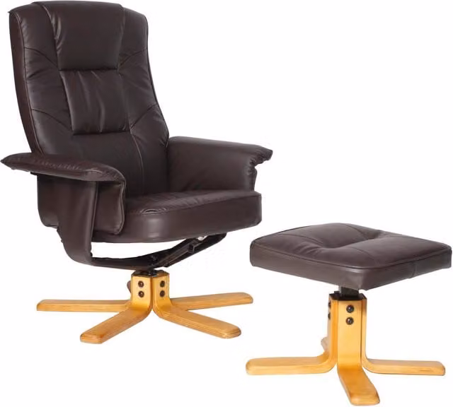 Alphason Drake Mid-Century Relax Recliner with Ottoman in Brown Synthetic Leather