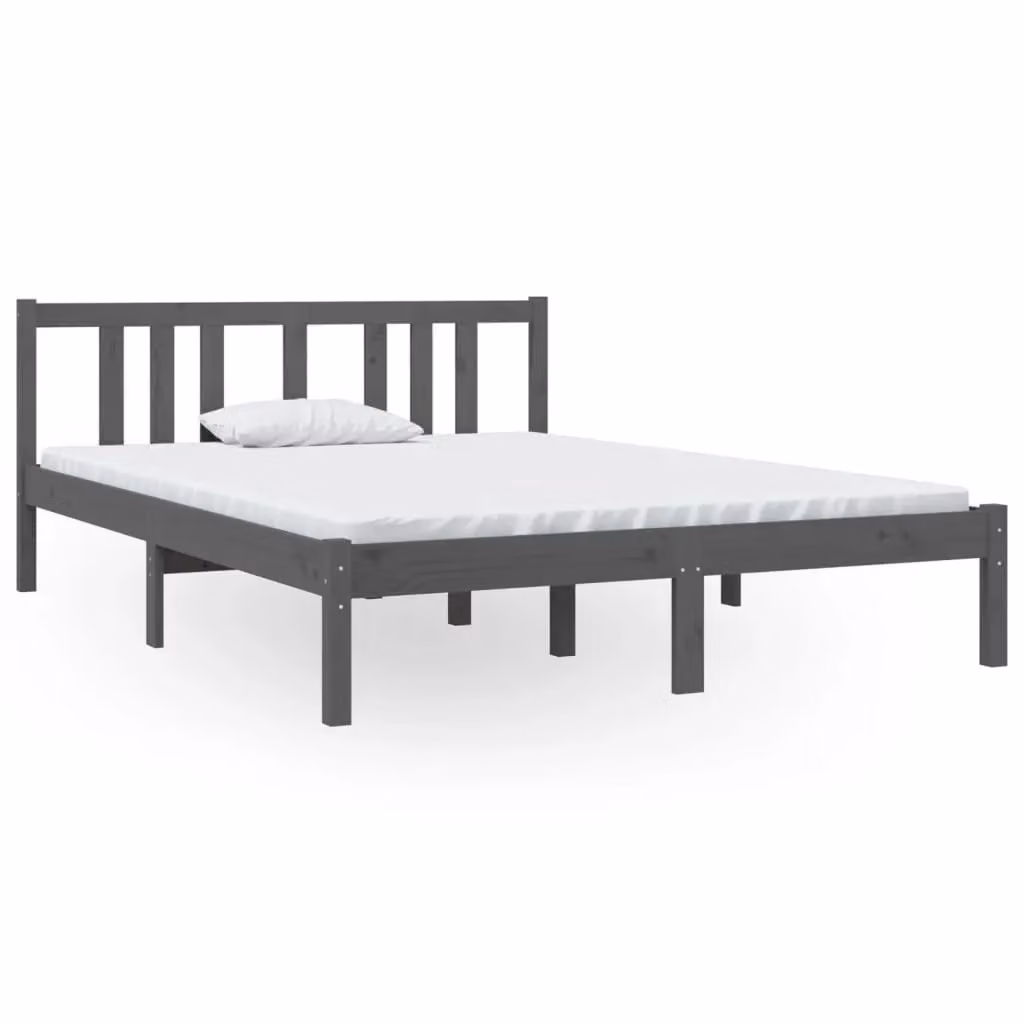 Berkfield Home Grey Solid Pine Wood Double Bed Frame W: 135 cm, L: 190 cm – 2