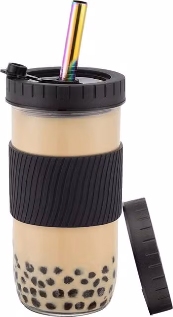 Xample Black Wide Mouth Tumbler Set with Lid and Straw, 24oz – 1
