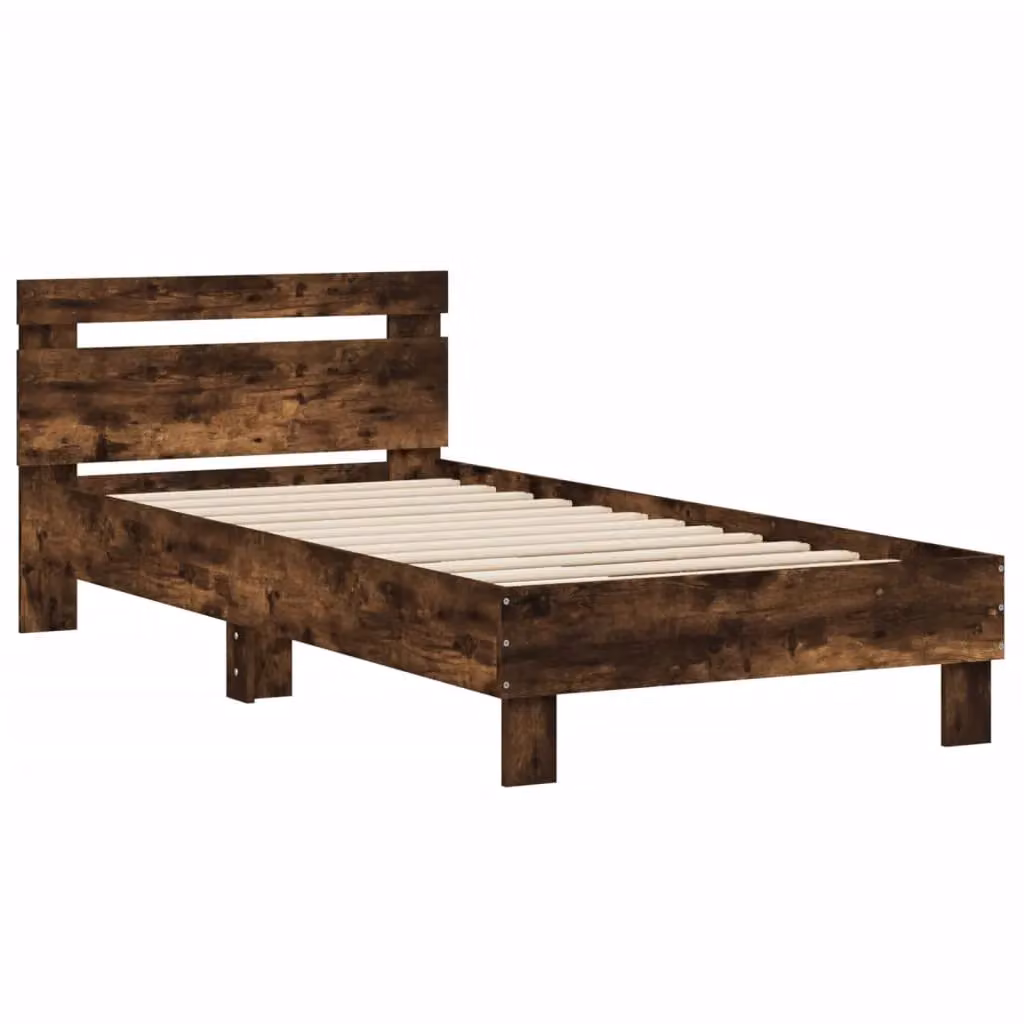 Berkfield Home Bed Frame with Headboard in Smoked Oak Brown, W/D/H: 90 x 200 cm – 2
