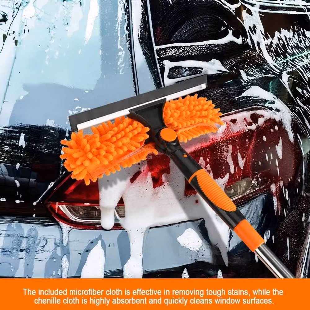 NESTLUNE Orange Window Cleaner Extension Brush Kit with Squeegee and Scraper – 5