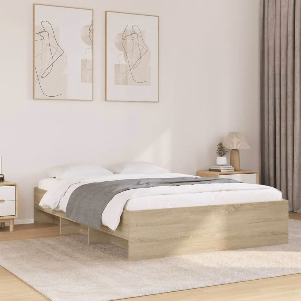 Berkfield Home Sonoma Oak Bed Frame in Light Oak, W/D/H: 140 x 190 x 35 cm – 2