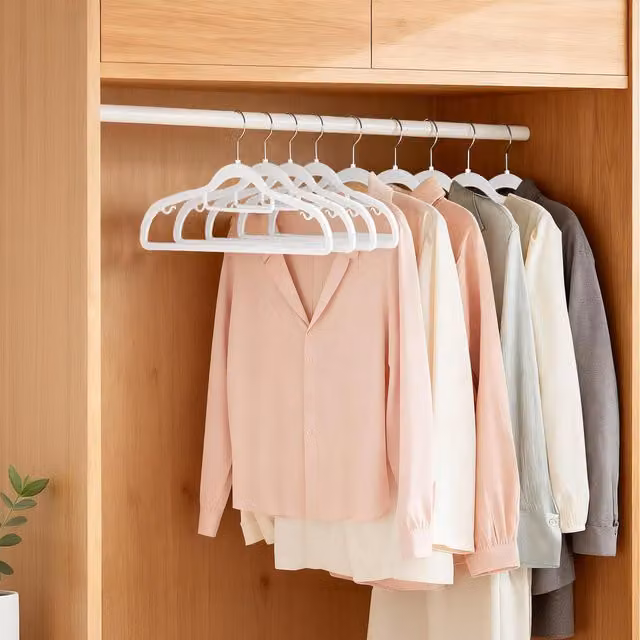 SONGMICS Non-Slip Space-Saving Clothes Hangers with Bar and Swivel Hook, White