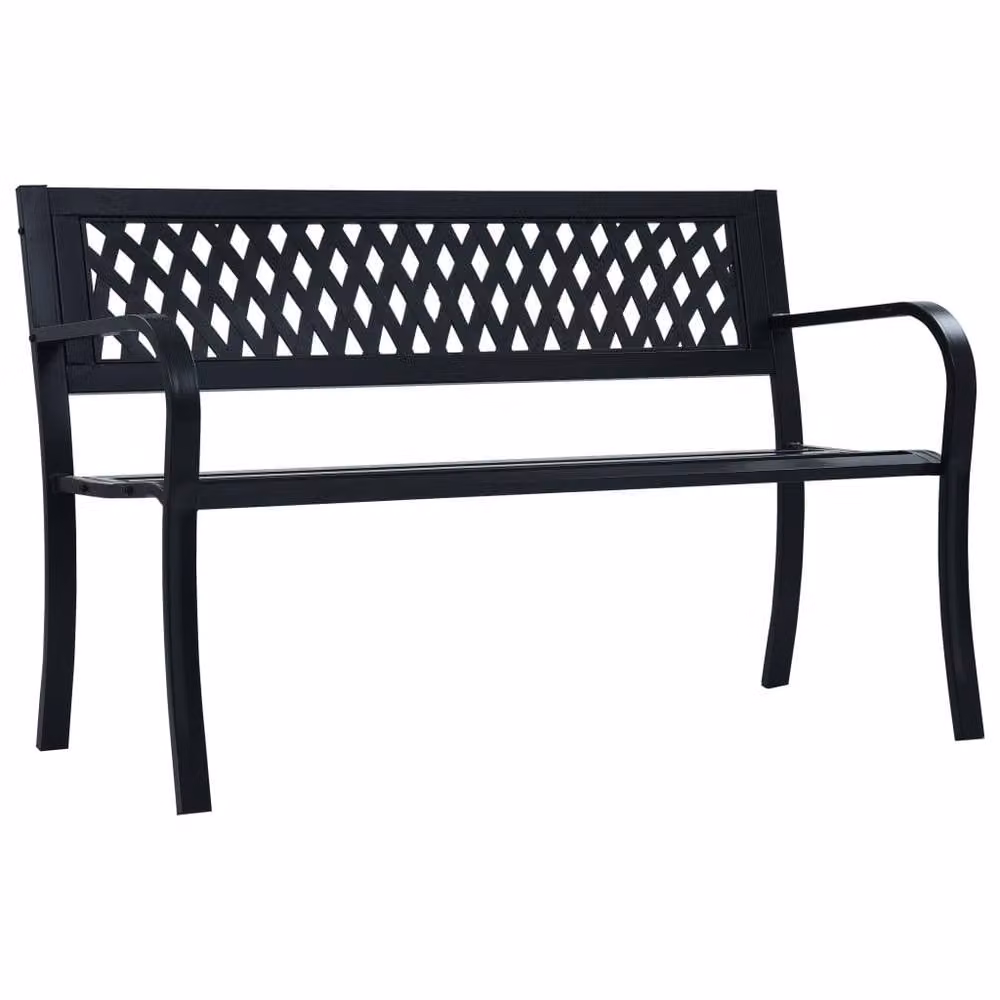 Berkfield Home Durable Garden Bench in Black Matt Metal, W: 125 cm, H: 77 cm, D: 53 cm – 1