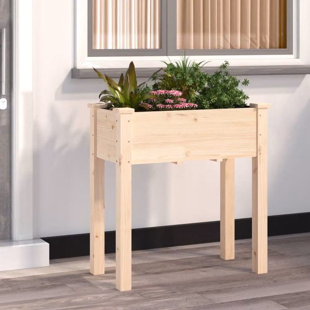 Berkfield Home Solid Wood Fir Planter with Liner, Brown, W/D/H: 71 x 37 x 76 cm – 2