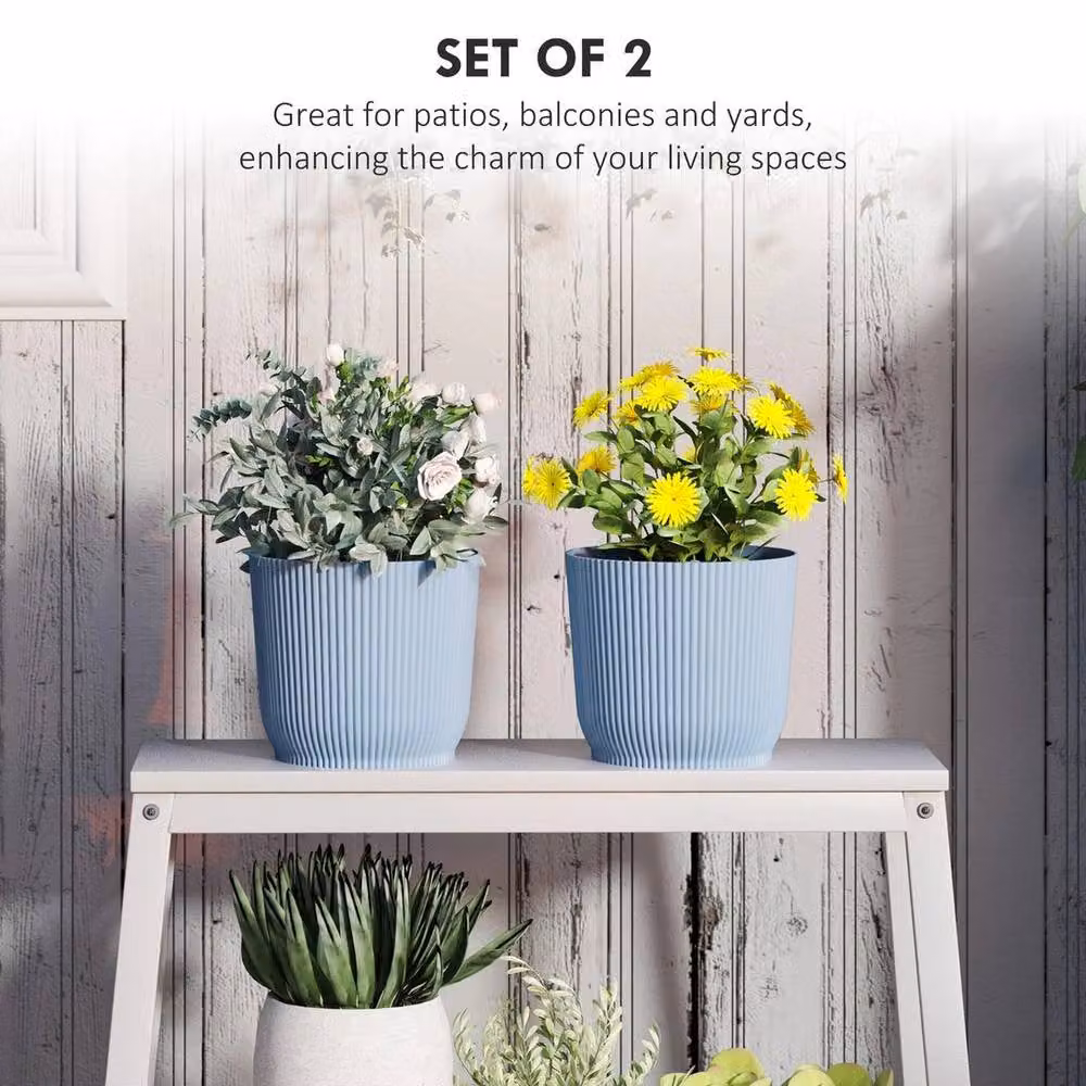 Kelvenix Set of 2 Round Blue Plastic Outdoor and Indoor Plant Pots, Diameter: 22 cm – 3