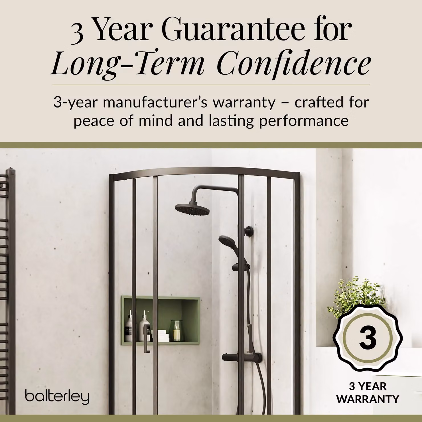 Balterley Pride Matt Black Exposed Round Shower Kit with Fixed Overhead Shower, Adjustable Handset and Thermostat – 4