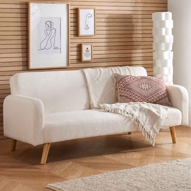 Birlea Micah 3 Seater White Boucle Fabric Click Clack Sofa Bed