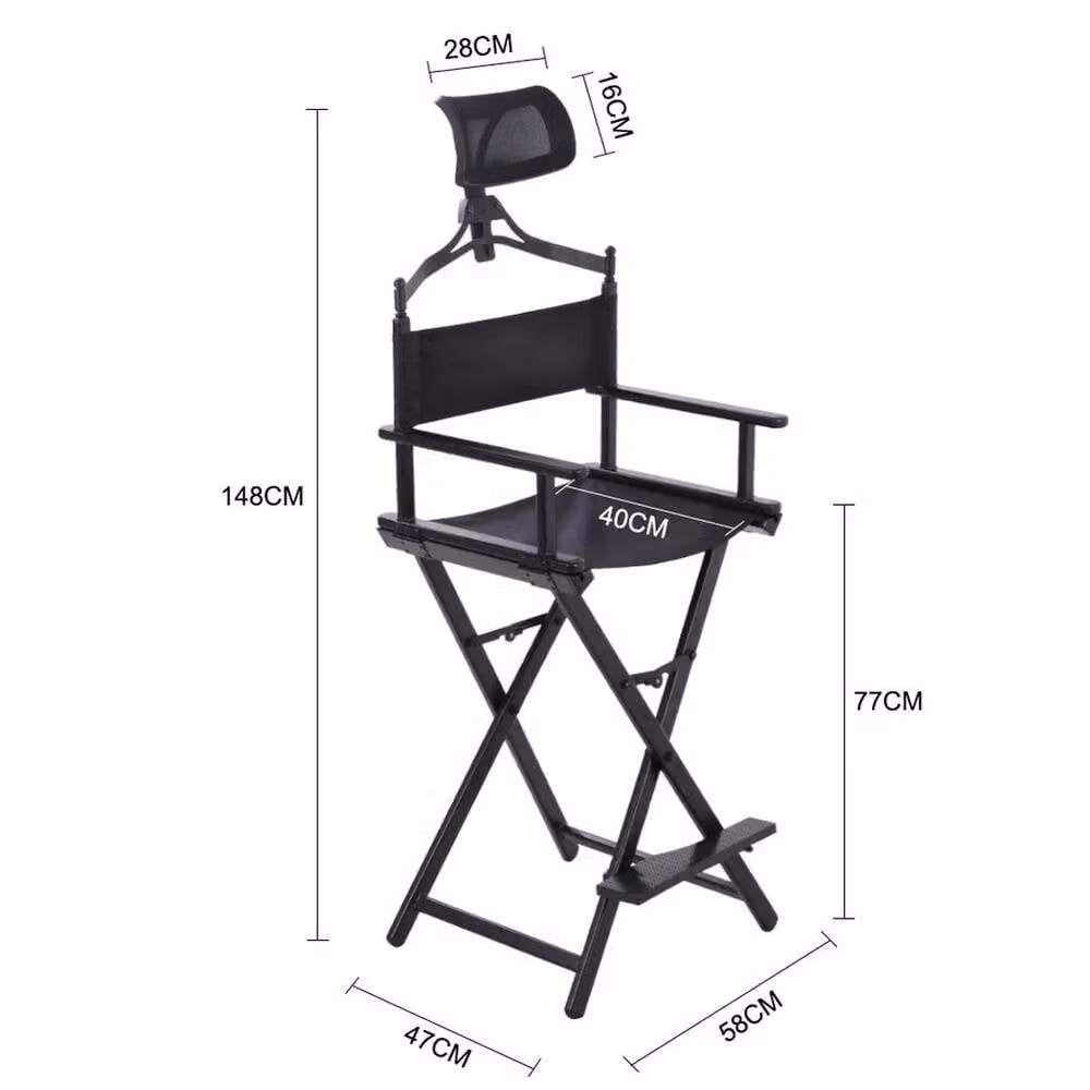 PAWNORA Makeup Artist Director Chair with Headrest and Armrests in Black – 2
