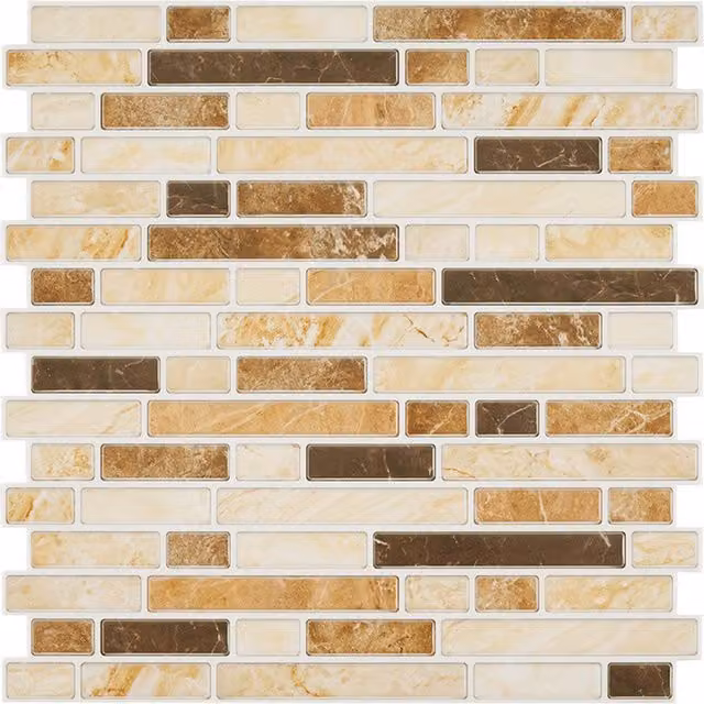 Livingandhome 10-Piece Self-Adhesive Marble Effect Wall Tile Stickers in Brown and Beige