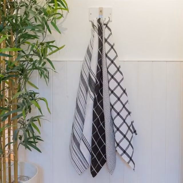 Nicola Spring Highly Absorbent Striped Cotton Tea Towel Set in Black and White, Pack of 10