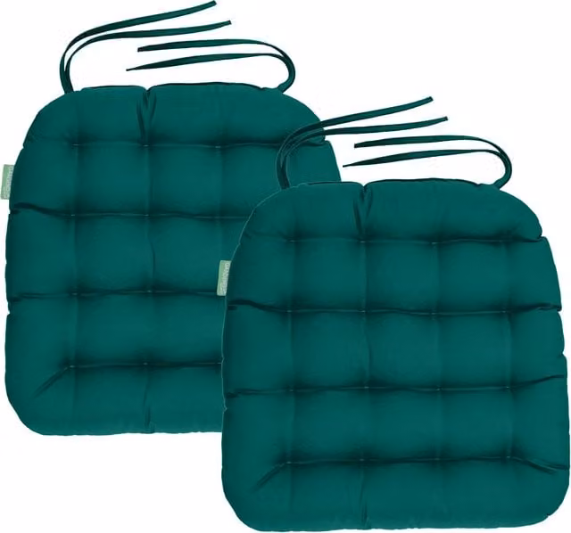 Gardenista Green Quilted Outdoor Garden Chair Cushion Set of 2 with Tie Cords and Water Repellent Finish