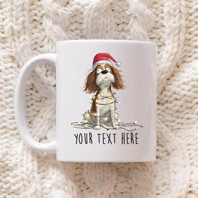 60 SECOND MAKEOVER Personalised Cavalier King Charles Spaniel Christmas Mug, White Ceramic
