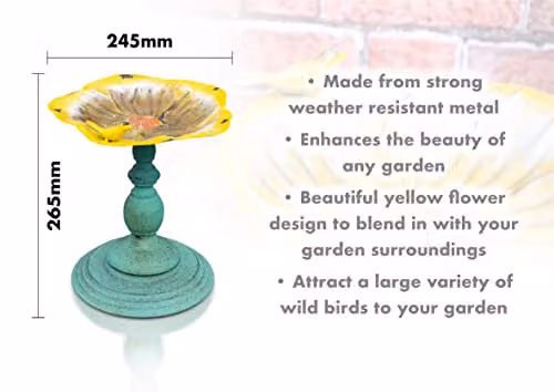 St Helens Home & Garden Yellow Floral Metal Ornamental Pedestal Bird Bath, W/D/H: 24.5 x 24.5 x 26.5 cm – 4