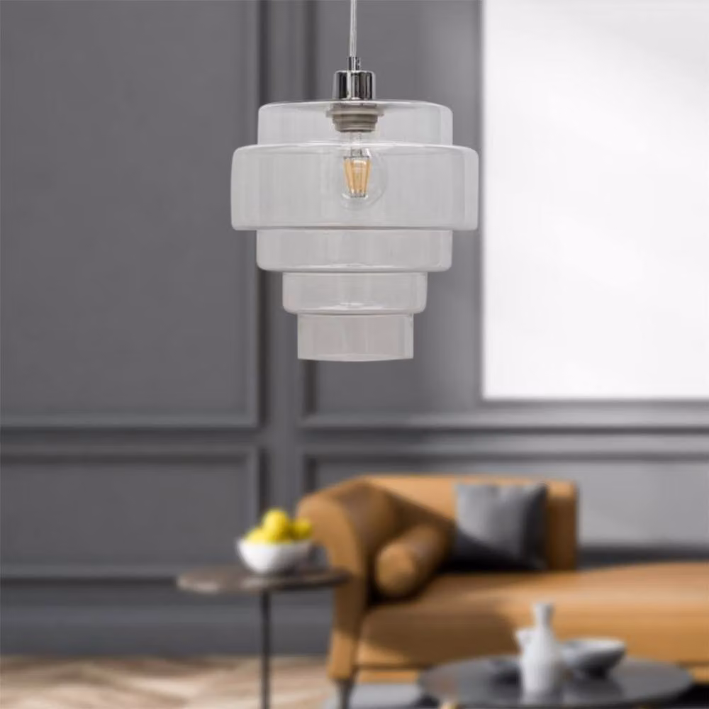 First Choice Lighting Benson 5 Tier Clear Glass and Chrome Ceiling Pendant Light Fitting – 2