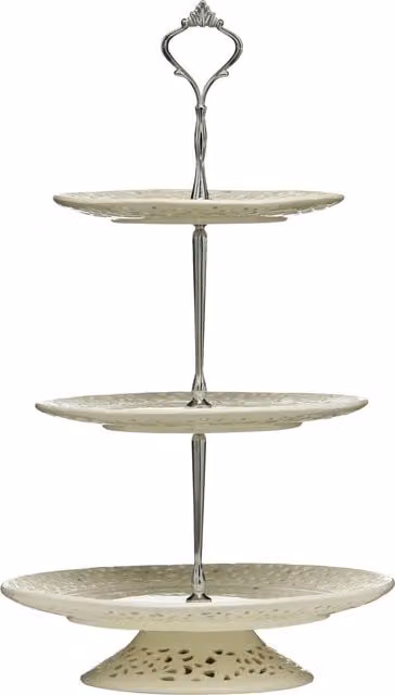Orsina 3 Tier Ceramic Lace Cake Stand in Beige and White