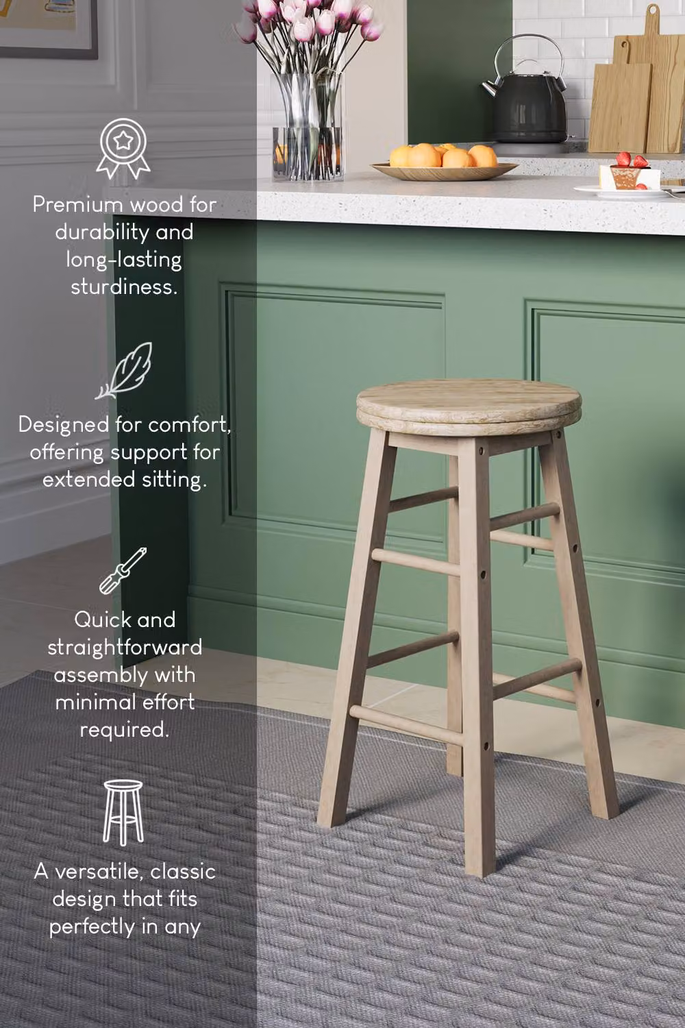 HD Designs Classic Wooden Revolving Bar Stool in Brown – 2