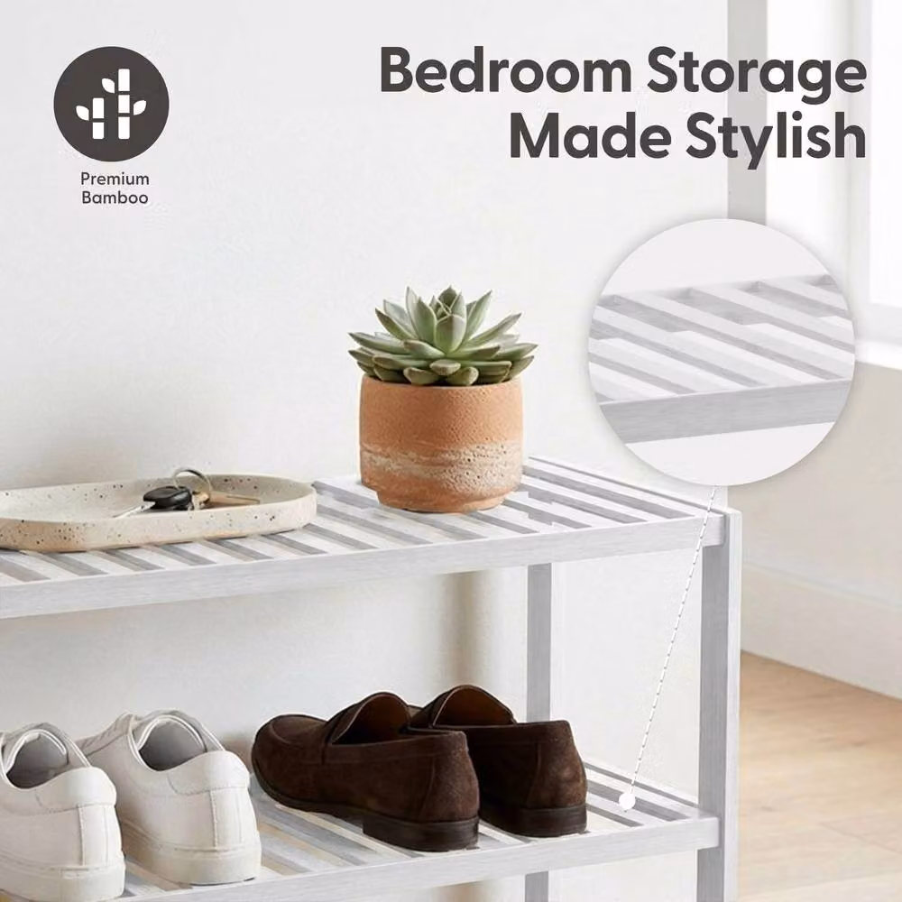 Keplin 4-Tier Bamboo Shoe Rack, White Wooden Shoe Organiser, W/D/H: 70 x 24.5 x 67 cm – 4