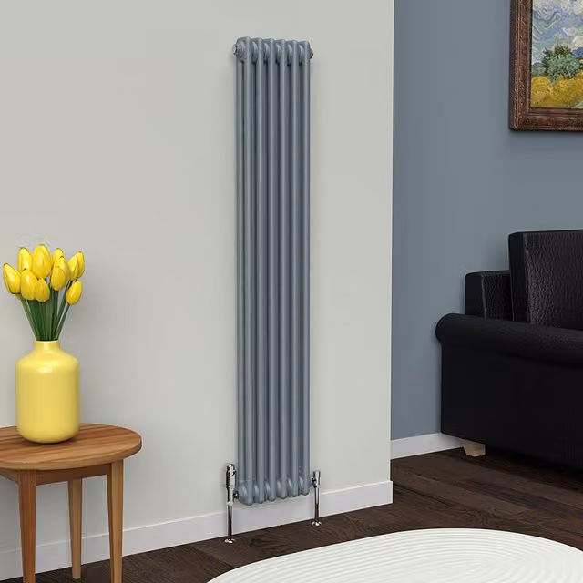 Lux Heat Vertical Coloured Column Radiator in Pebble Grey, H: 150 cm x W: 29 cm