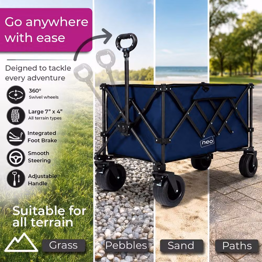 Neo XL Heavy Duty Folding Wagon Cart with Adjustable Handle, 300L, Mid Navy Blue – 5