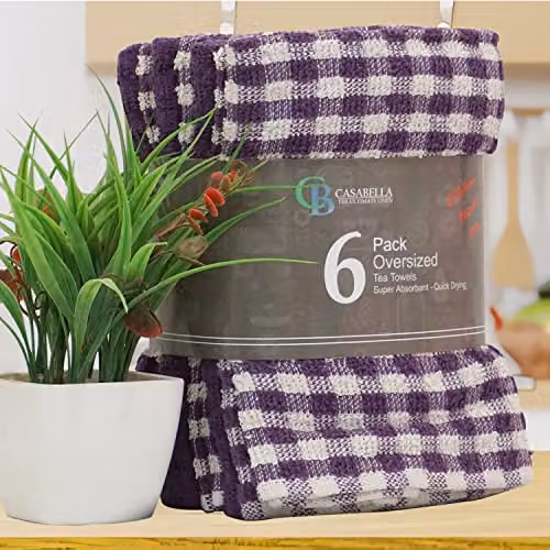 Casabella Pack of 6 Purple Cotton Terry Towelling Kitchen Tea Towels – 5