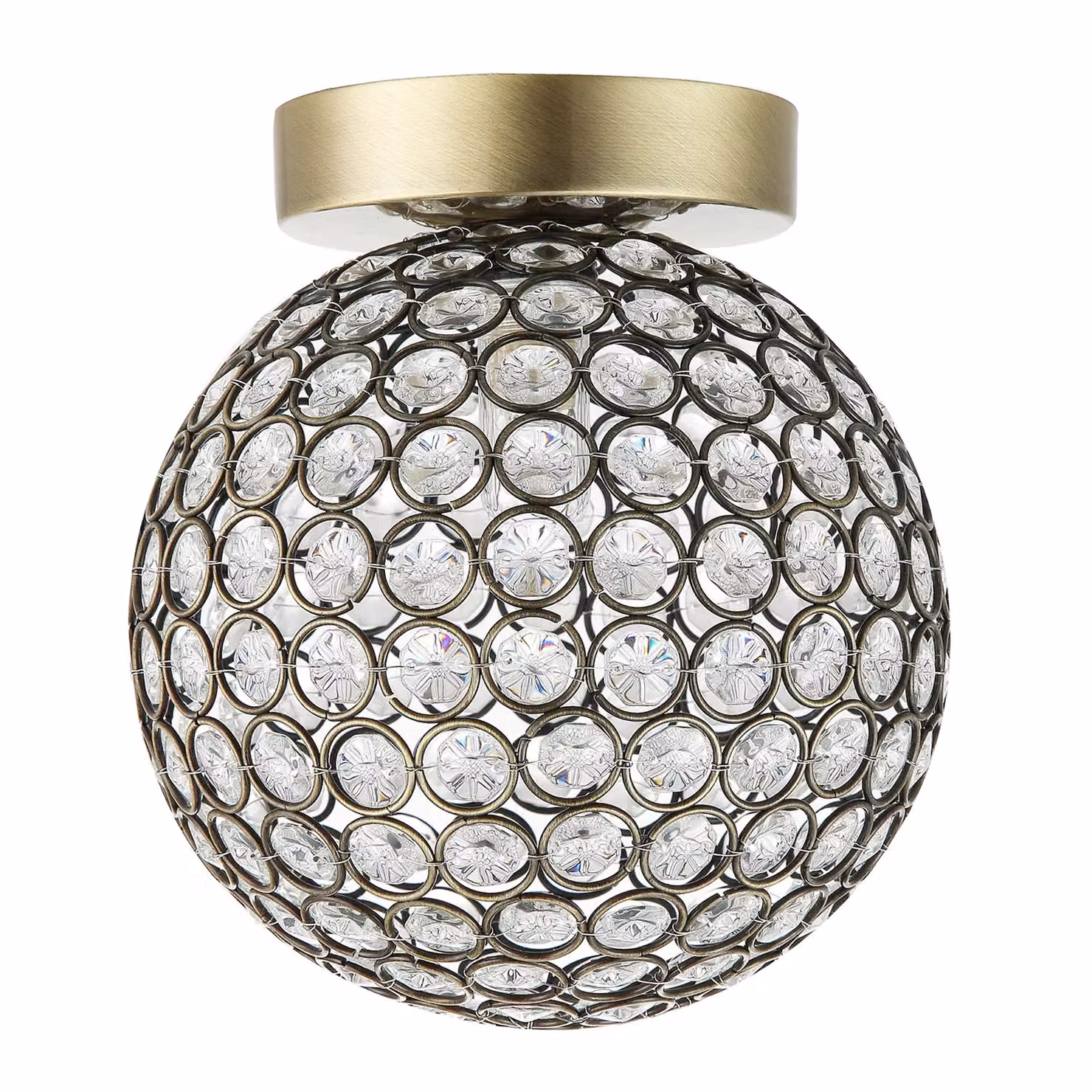Happy Homewares Modern Round Metal and Transparent Beaded Glass IP44 Rated Bathroom Ceiling Light in Gold/Brass – 2