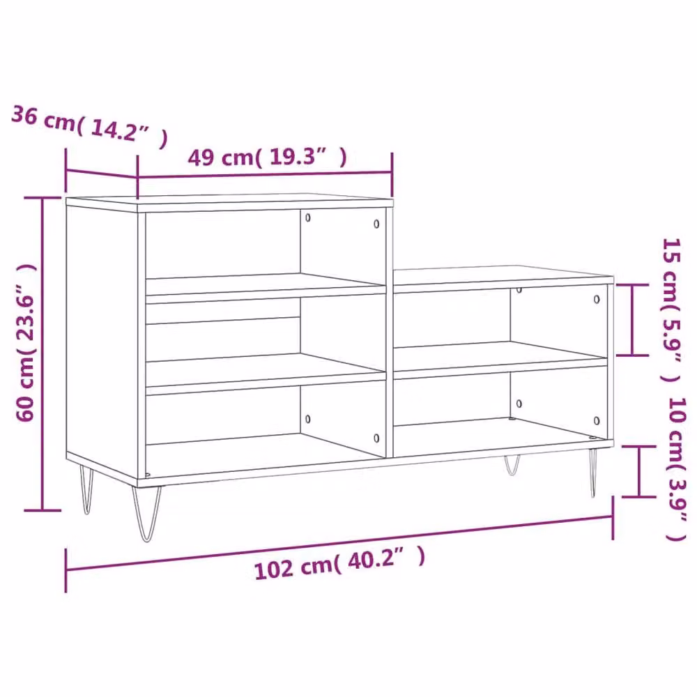 Berkfield Home Shoe Cabinet in Brown Oak, W/D/H: 102 x 36 x 60 cm – 5