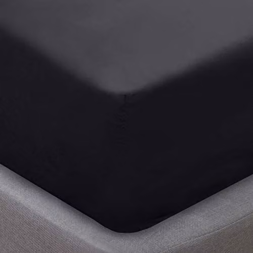 Smart Living Super Soft Microfibre Plain Dye Fitted Sheet, Black, W/D/H: 180 x 200 x 32 cm