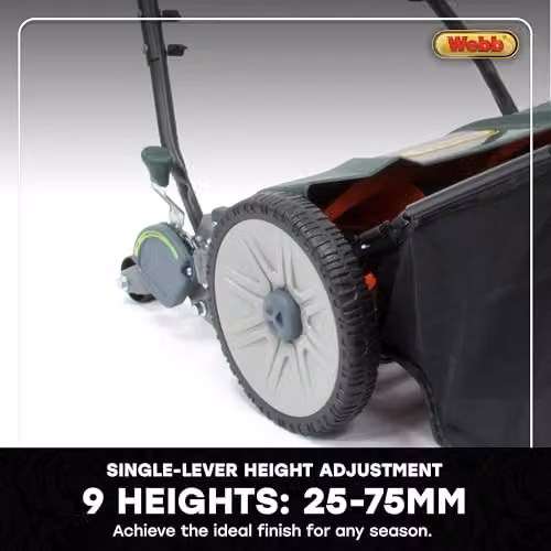 Webb WEH18 Contact Free Manual Cylinder Lawnmower in Green with Rear Roller, 9 Cutting Heights, 46cm Cutting Width and 22L Collection Bag – 2