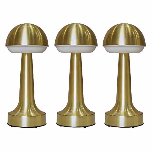 MiniSun Set of 3 Contemporary Wireless Brass Touch Table Lamps with Integrated Rechargeable LED Mood Light in Gold/Brass – 1