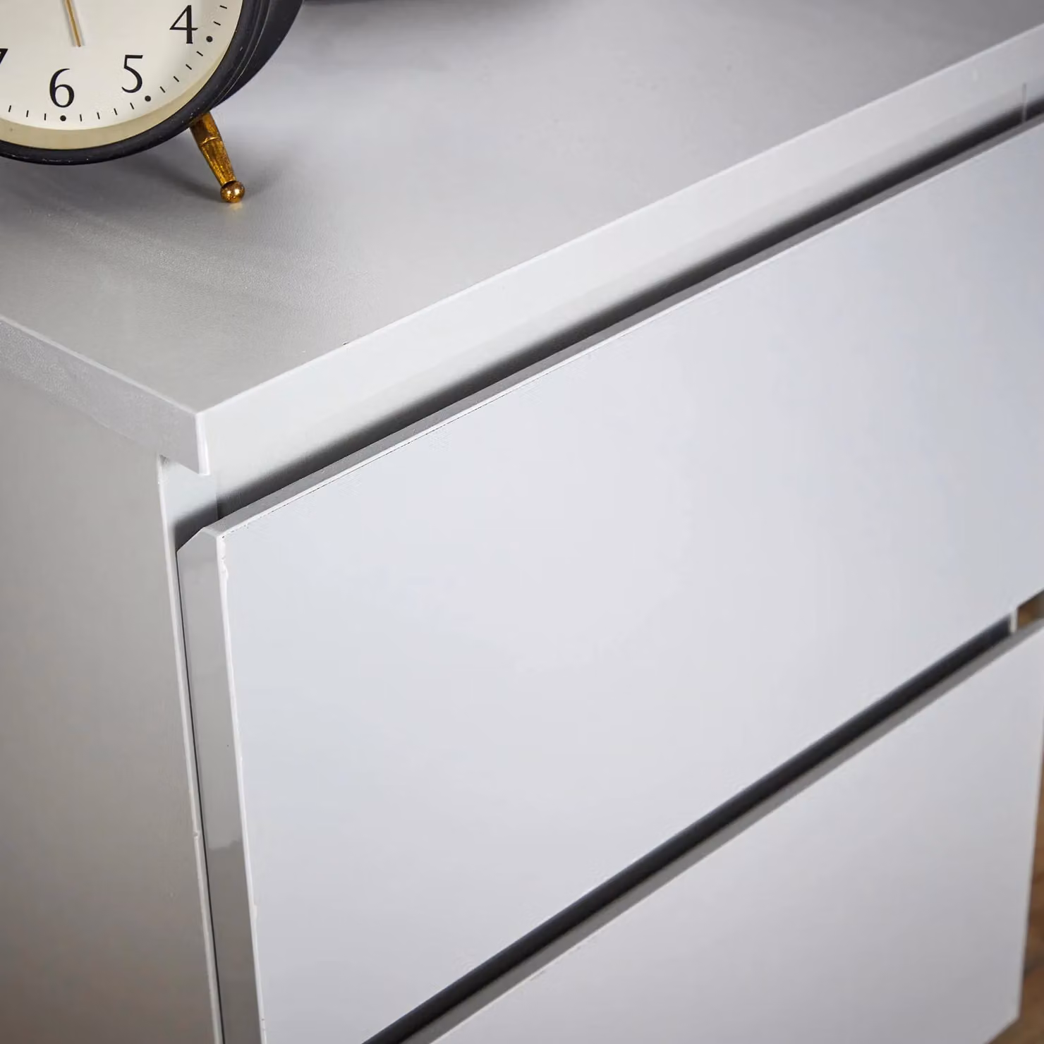 Home Source Modern 2 Drawer Bedside Cabinet Nightstand in Grey Glossy Finish – 2