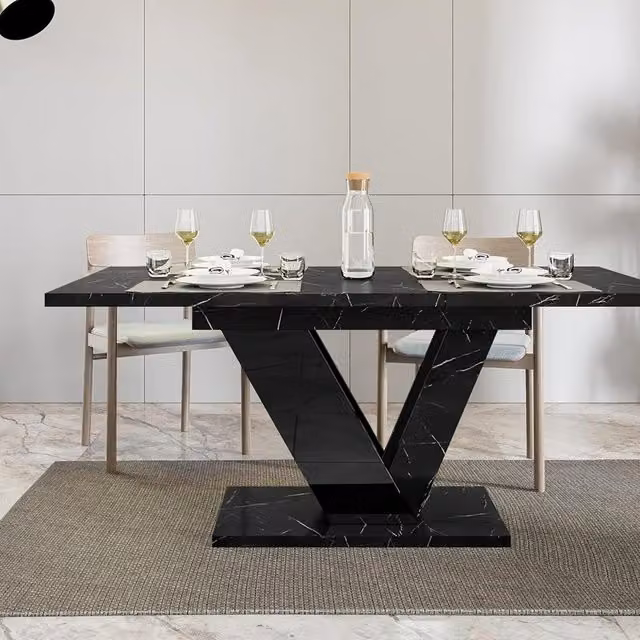 PHD Furniture Royal Marble Black Extendable Rectangular Dining Table with Marble Effect