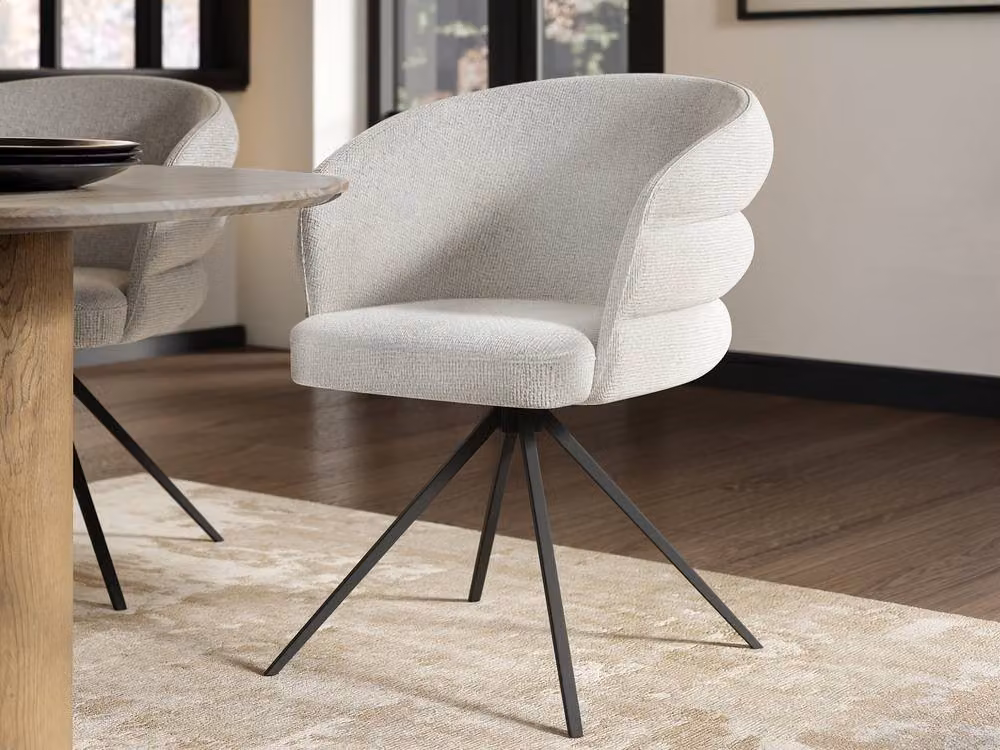 Solace+Co Deko Round Dining Table and Eira Chairs Set in Oak, Beige and Black, Diameter: 120 cm, Height: 75 cm – 2