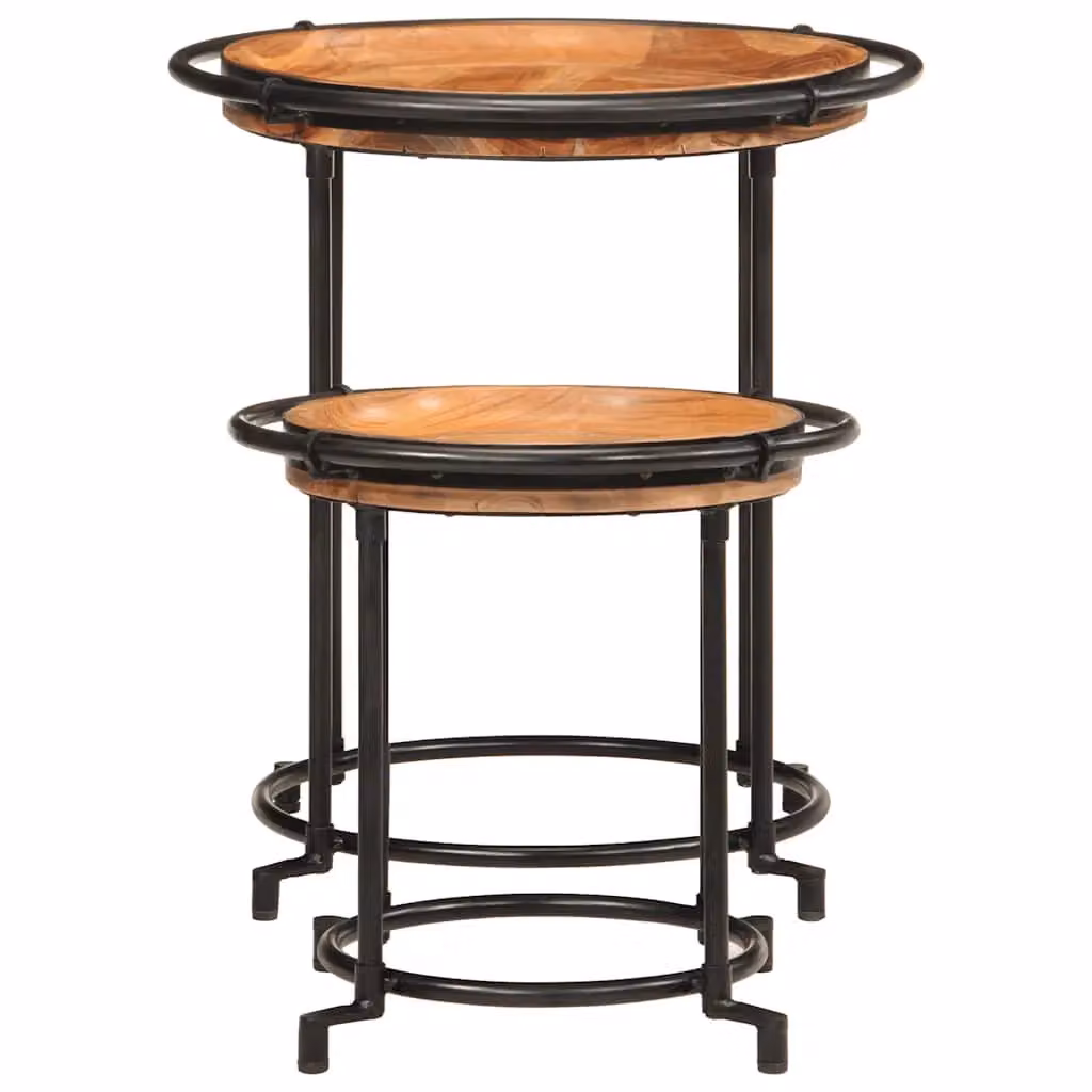 Berkfield Home 2 Piece Round Acacia Wood Side Table Set in Brown – 2