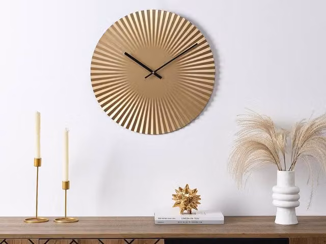 FELINAR Art Deco Gold Metal Round Quartz Wall Clock, Diameter: 50 cm – 1