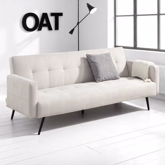 OAT Home Hayle 3 Seater Fabric Upholstered Click Clack Sofa Bed in Natural