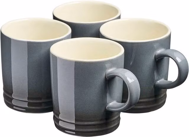Cooks Professional 4 Piece Grey Stoneware Tea and Coffee Mug Set, 240ml per mug