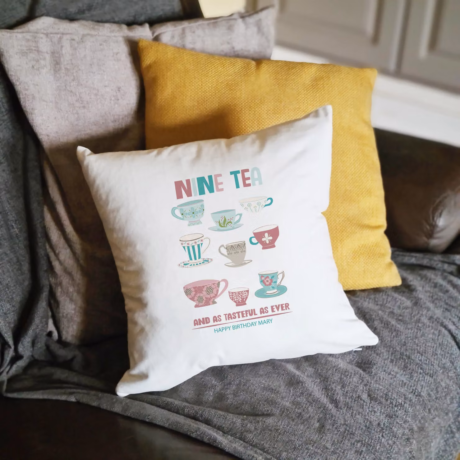 Afewhometruths Personalised 90th Birthday Gift Cushion for Tea Lovers, White, W/D/H: 40 x 40 x 40 cm – 2