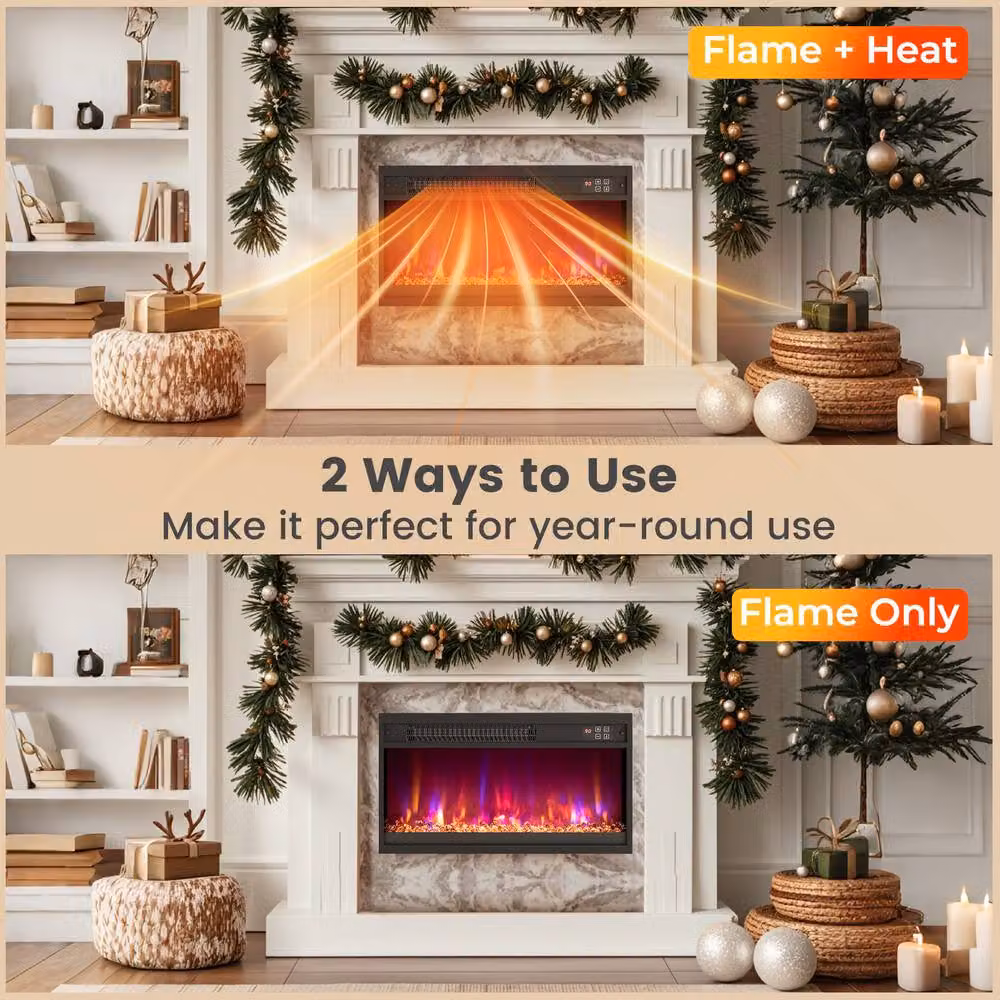 Costway 23 inch Recessed Electric Fireplace Insert 1500W Heater with Remote and Timer in Black – 5