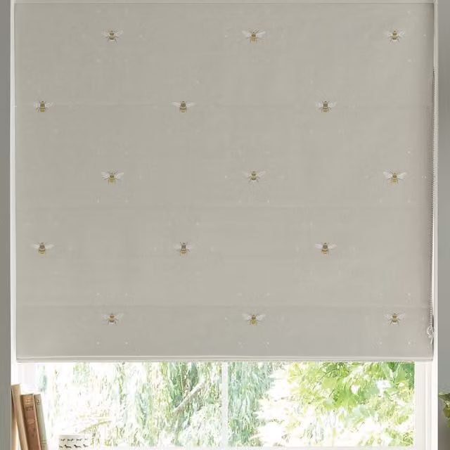 Sophie Allport Bees Made to Measure Roman Blind in Beige Soft Linen with Blackout Feature