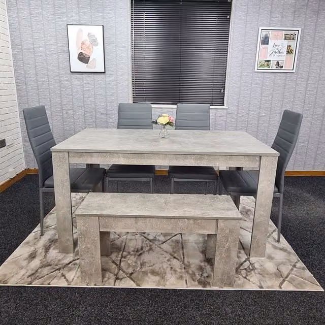 Kosy Koala Modern Grey Dining Set with Rectangular Table, 4 Chairs and Bench