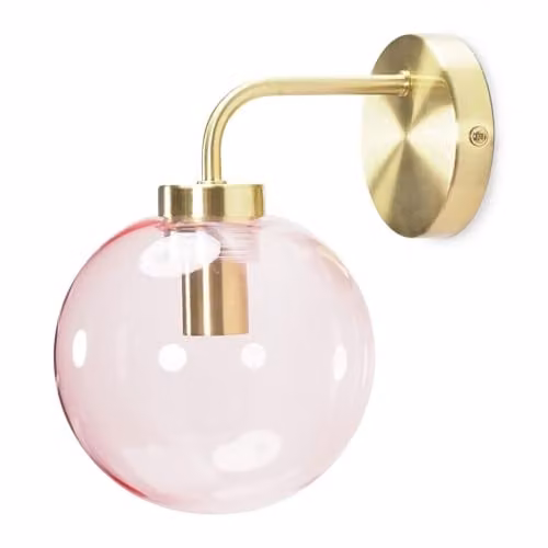 ValueLights Frenchie Art Deco Wall Light with Pink Tinted Glass Globe and Gold Metal Stem – 1