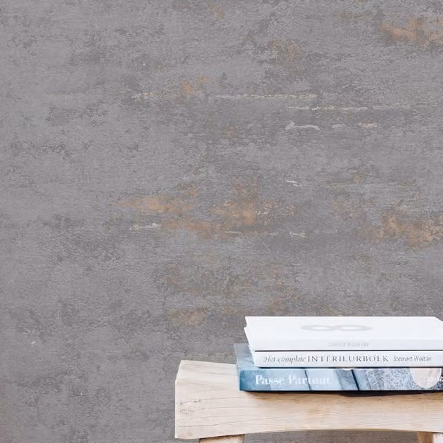Grandeco Rocca Distressed Concrete Effect Wallpaper in Grey and Gold, Washable Vinyl Abstract Industrial Striped Design