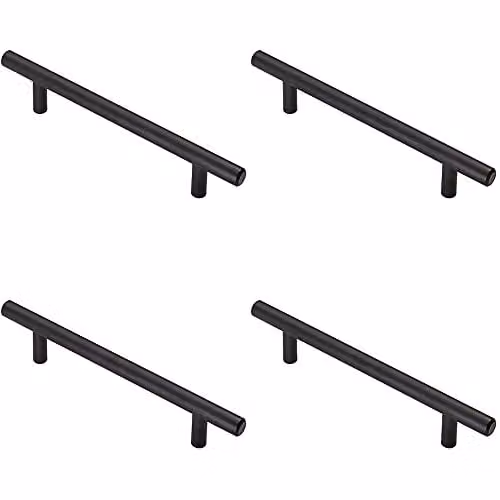 Loops 4 Pack T-Bar Metal Cupboard Pull Handles in Matt Black, W: 18.8 cm, D: 1.2 cm, Fixing Centres: 12.8 cm