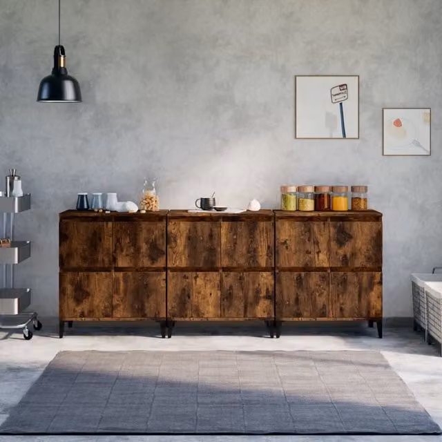 Berkfield Home Set of 3 Smoked Oak Sideboards in Brown, W/D/H: 60 x 35 x 70 cm – 1