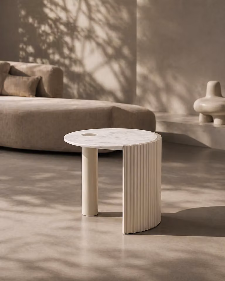 Tommy Franks Salida Side Table in Beige and White with Marble Top, W/D/H: 50 x 50 x 60 cm