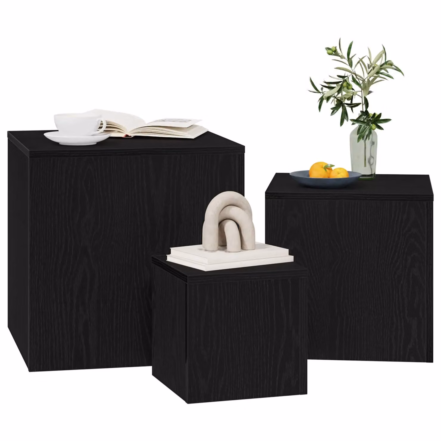 Berkfield Home 3 Piece Stackable Side Table Set in Black Oak Engineered Wood – 3
