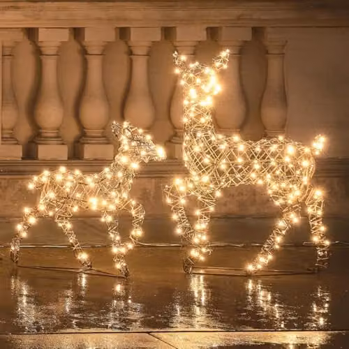 Lights4fun Dual LED Studley Doe and Fawn Light Up Reindeer Duo in White – 2